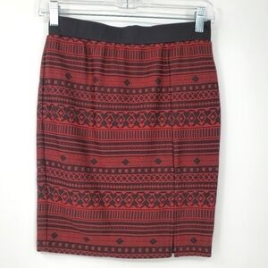 Sanctuary Red Black Aztec Print Mini Skirt